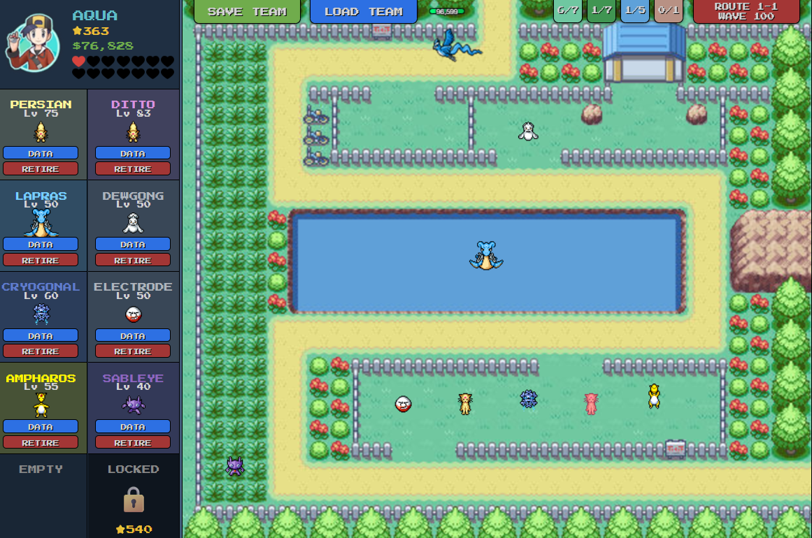Articuno (Route 1-1) farming setup for PokePath TD best team