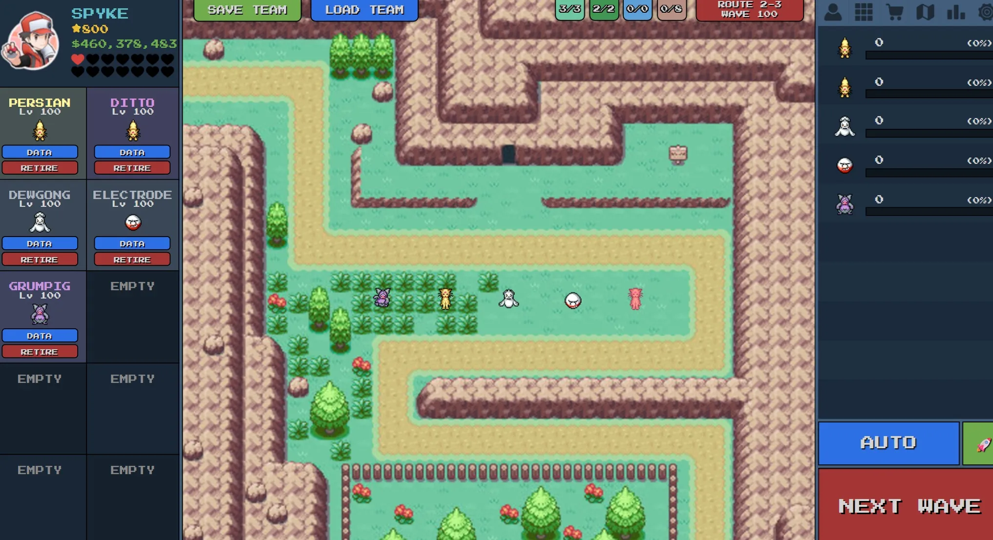 Suicune (Route 2-3) farming setup for PokePath TD best team
